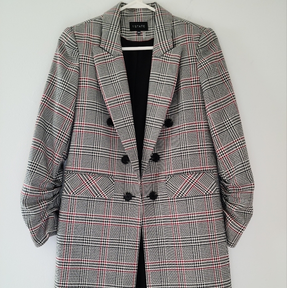 1. State Plaid Long Blazer gray - Picture 2 of 10